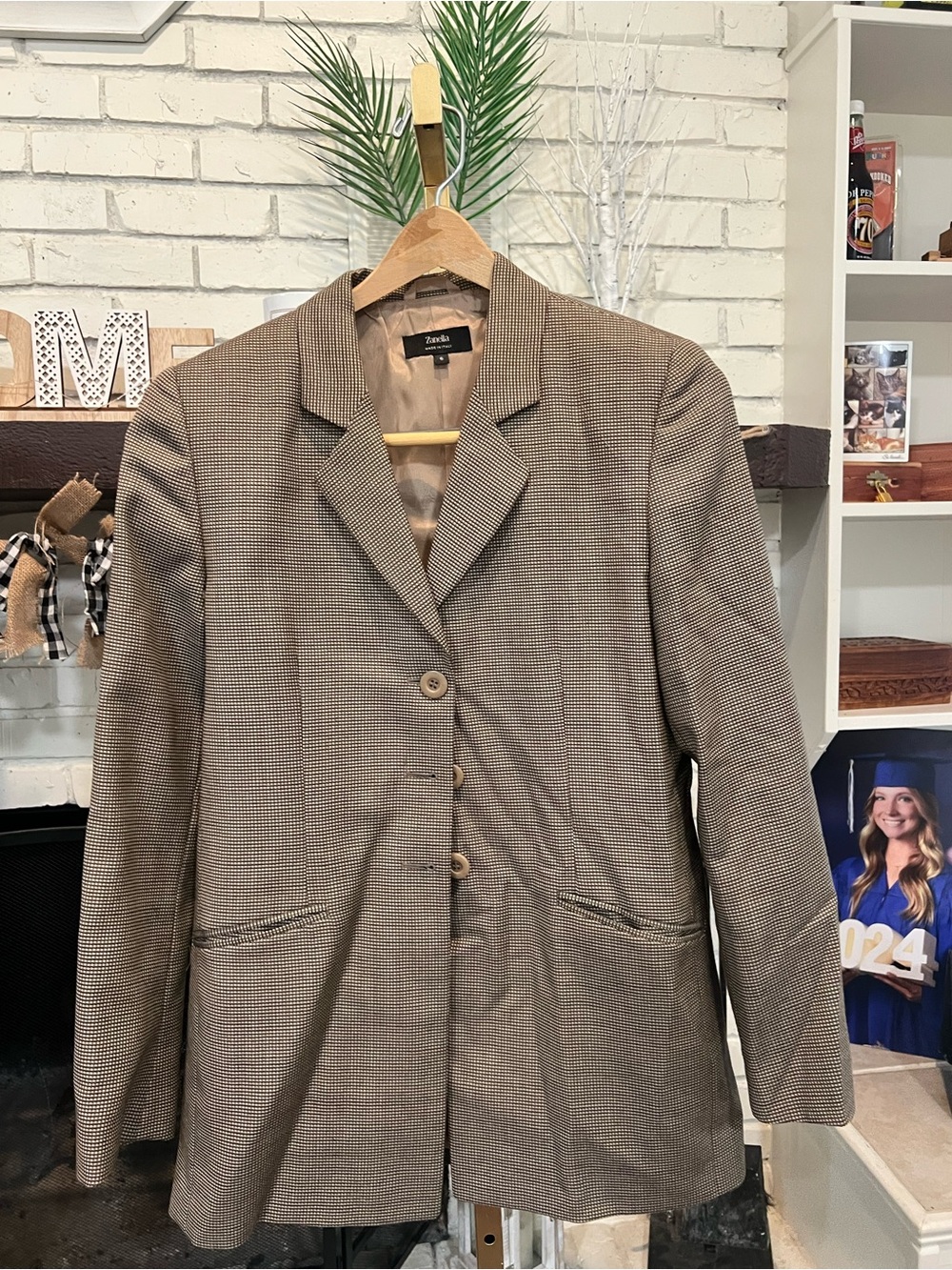 Zanella Tan Brown Plaid Blazer Jacket